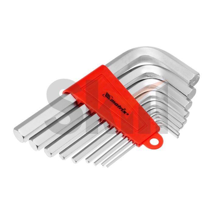 Набор ключей имбусовых HEX, 2–12 мм, CrV, 9 шт., короткие, сатин.// Matrix