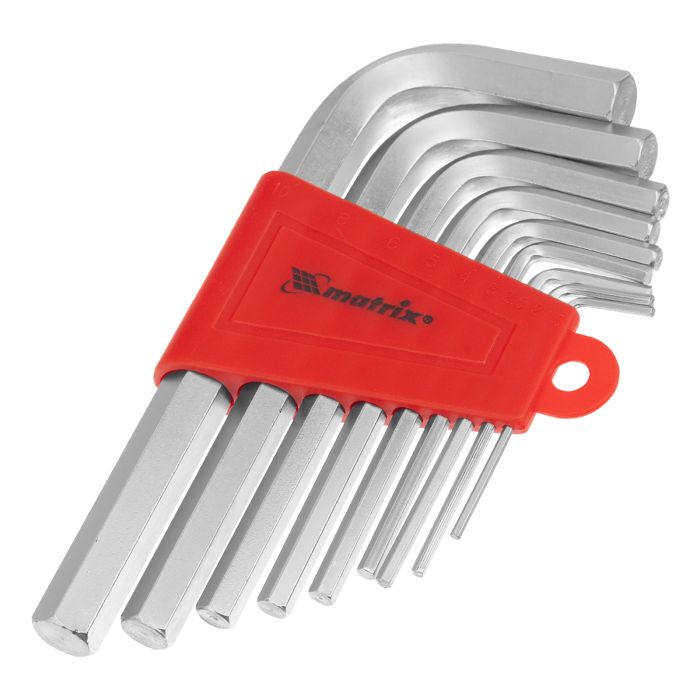 Набор ключей имбусовых HEX, 1,5–10 мм, CrV, 9 шт., короткие, сатин.// Matrix