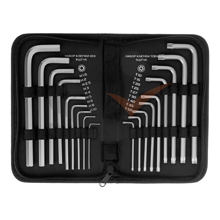 Набор ключей имбусовых HEX-TORX, 18 шт., HEX 1,5–10 мм, T10-T50, CrV, удлиненные, сатин.// Matrix