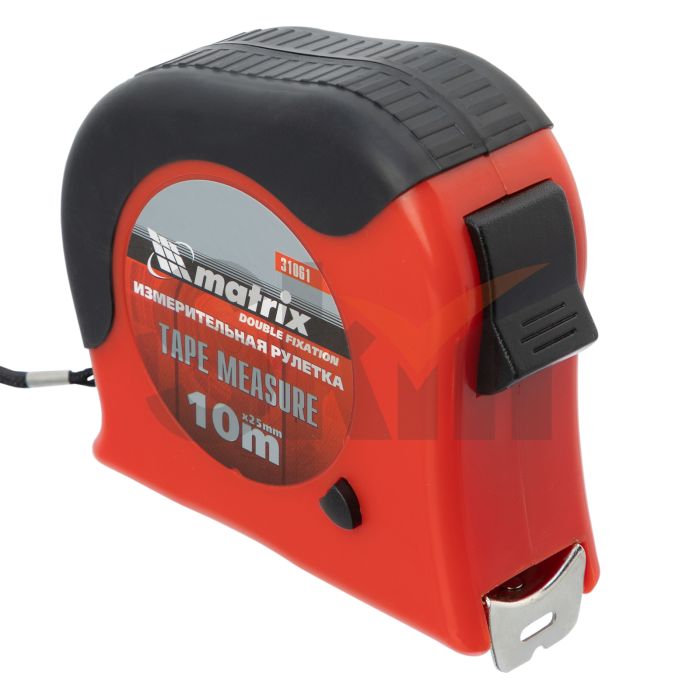 Рулетка Double fixation, 10 м х 25 мм, обрезиненный корпус, двойная плавная фиксация// Matrix