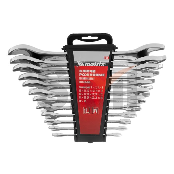 Набор ключей рожковых 12 шт, (6-32мм) CrV, EllipticaL зеркальное хромирование Matrix