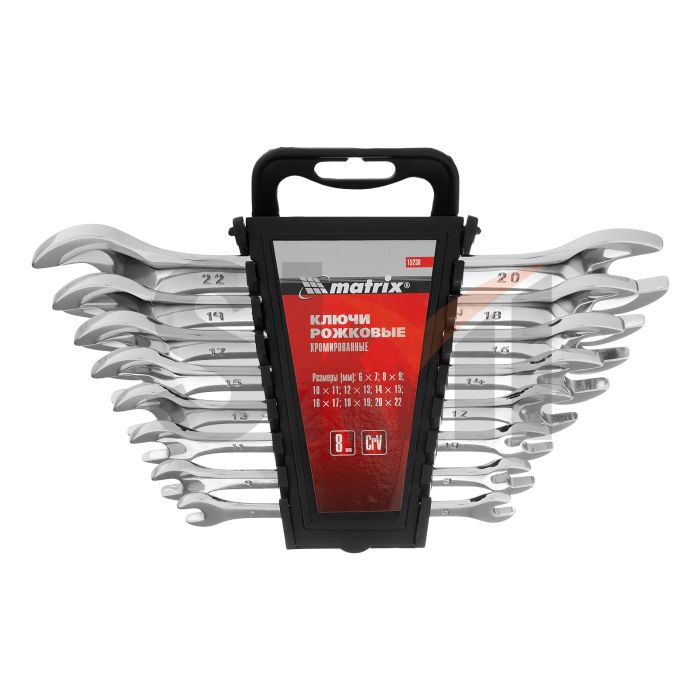 Набор ключей рожковых 8 шт, 6-22мм, CrV, Elliptical, зеркальное хромирование Matrix
